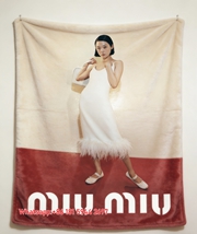 Miu Miu White & Red Feather Trim Dress Portrait Printed Flannel Sofa Throw Blanket IMG_0472